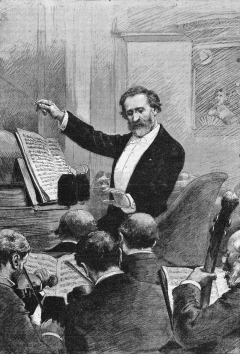 Giuseppe Verdi mentre dirige l'Aida a Parigi nel 1881