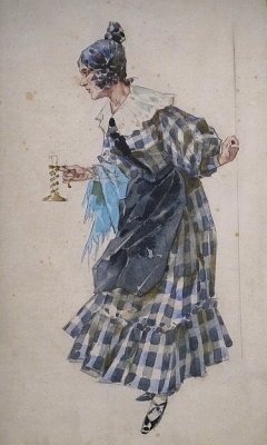 Bozzetto del costume di Mimi per il primo atto della prima rappresentazione de La Bohème.